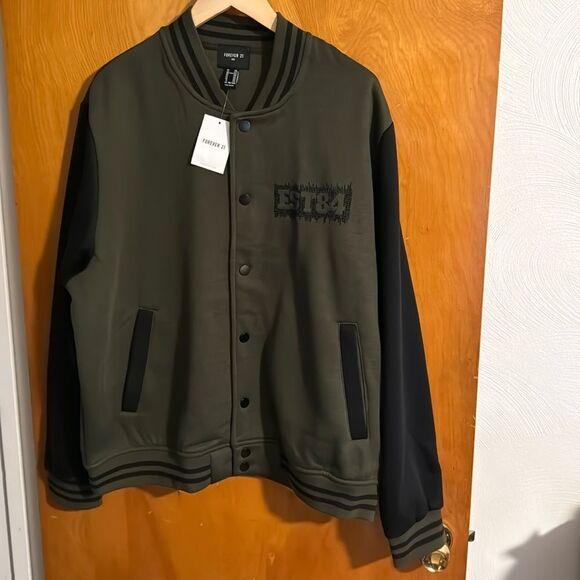Fleece Varsity Jacket Mens XXL Green 84 - Picture 1 of 2